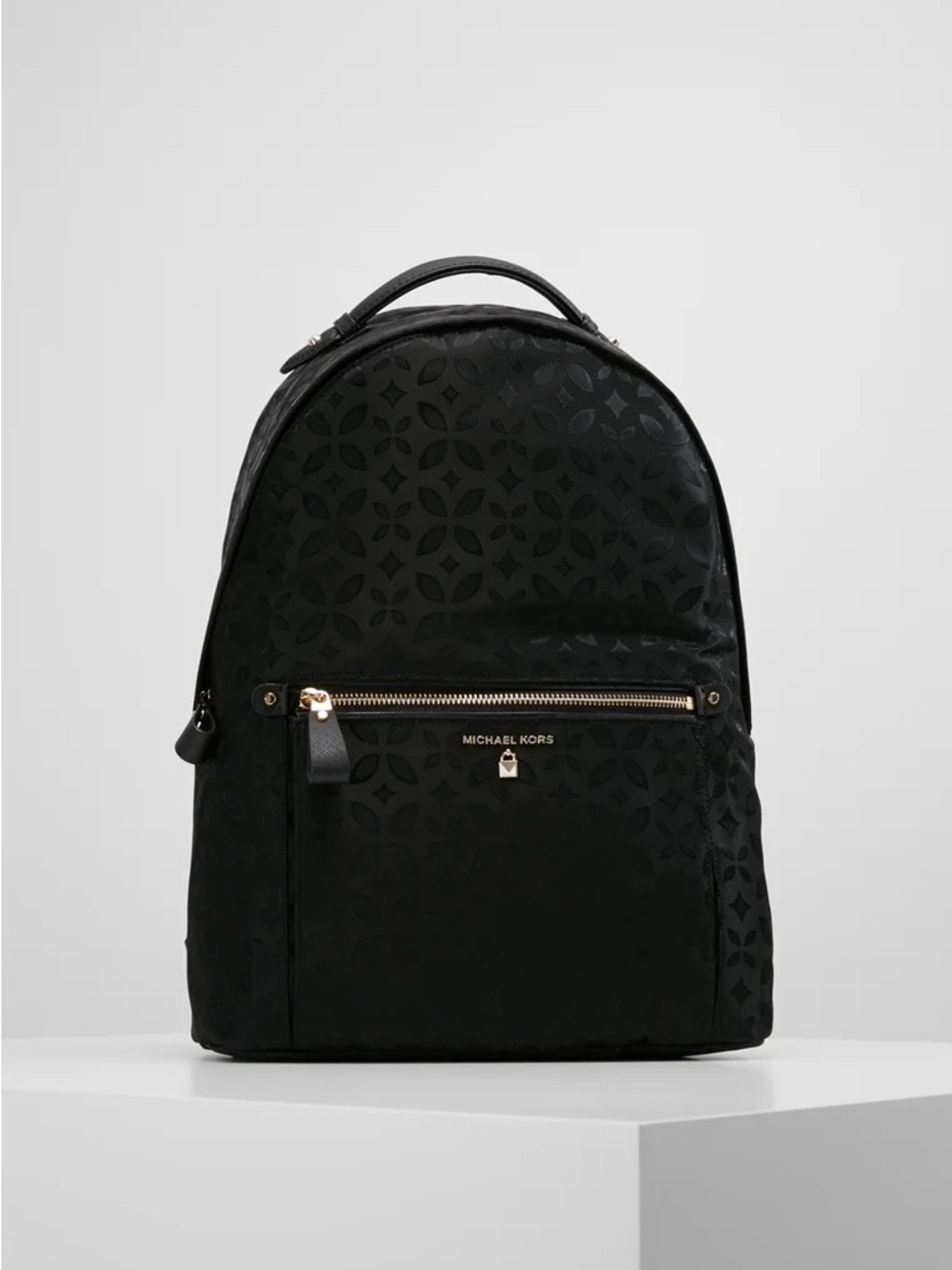 Michael Kors Black Signature Backpack with Floral Embossed Print